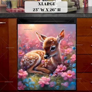 Preview of Little Fawn in Pink Flowers magnet in Extra Large size.