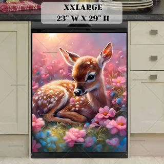 Preview of Little Fawn in Pink Flowers magnet in XX Large size.