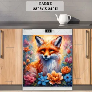 Preview of Beautiful Fox and Flowers magnet in Large size.