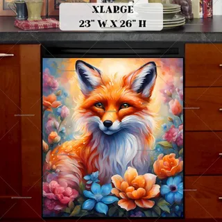 Preview of Beautiful Fox and Flowers magnet in Extra Large size.