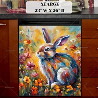 Preview of Beautiful Bunny and Flowers magnet in Extra Large size.