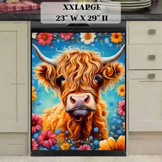 Preview of Highland Calf and Flowers magnet in XX Large size.