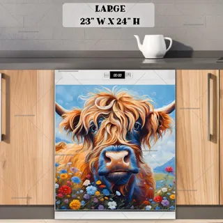 Preview of Fluffy Highland Cow in the Meadow magnet in Large size.