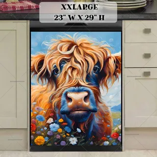 Preview of Fluffy Highland Cow in the Meadow magnet in XX Large size.