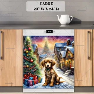 Preview of Puppy in the Christmas Village magnet in Large size.