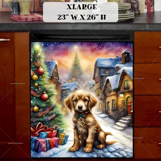 Preview of Puppy in the Christmas Village magnet in Extra Large size.