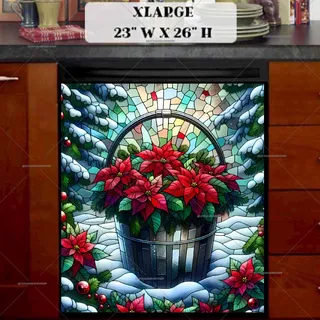 Preview of Stained Glass Christmas Poinsettias in a Bucket magnet in Extra Large size.