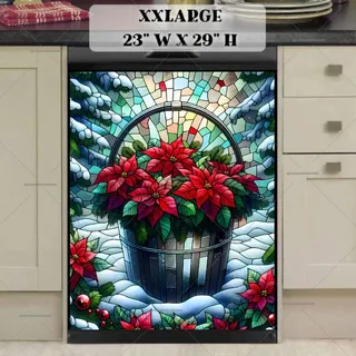 Preview of Stained Glass Christmas Poinsettias in a Bucket magnet in XX Large size.