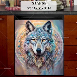 Preview of Beautiful Mandala Wolf magnet in Extra Large size.