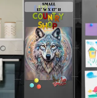 Preview of Beautiful Mandala Wolf magnet in Small size.