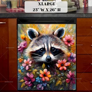 Preview of Cute Flower Raccoon magnet in Extra Large size.