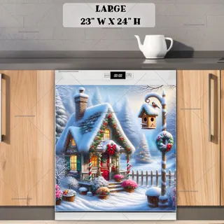 Preview of Cute Christmas Cottage and Birdhouse magnet in Large size.