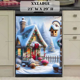 Preview of Cute Christmas Cottage and Birdhouse magnet in XX Large size.