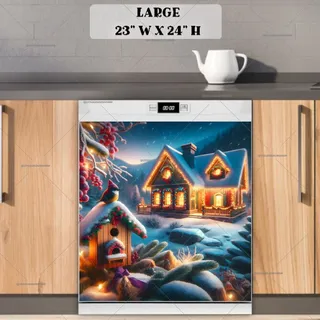 Preview of Christmas Eve Cottage and Birdhouse magnet in Large size.