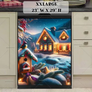 Preview of Christmas Eve Cottage and Birdhouse magnet in XX Large size.