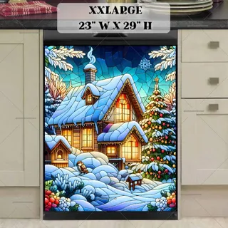 Preview of Stained Glass Snowy Cottage magnet in XX Large size.