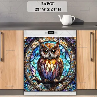 Preview of Stained Glass Winter Owl magnet in Large size.