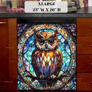 Preview of Stained Glass Winter Owl magnet in Extra Large size.