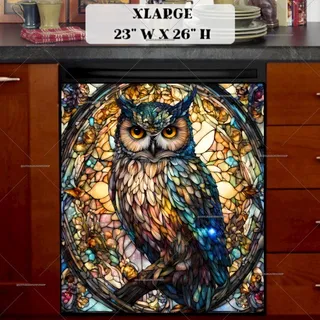 Preview of Gorgeous Stained Glass Owl magnet in Extra Large size.