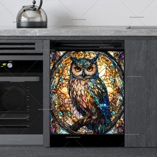 Preview of Gorgeous Stained Glass Owl magnet.