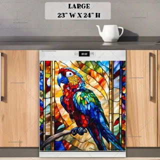 Preview of Colorful Stained Glass Parrot magnet in Large size.