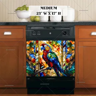 Preview of Colorful Stained Glass Parrot magnet in Medium size.