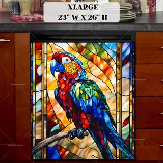 Preview of Colorful Stained Glass Parrot magnet in Extra Large size.