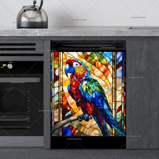 Preview of Colorful Stained Glass Parrot magnet.