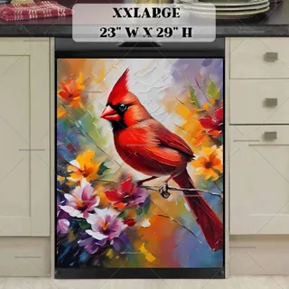 Preview of Cardinal on Colorful Flowers magnet in XX Large size.