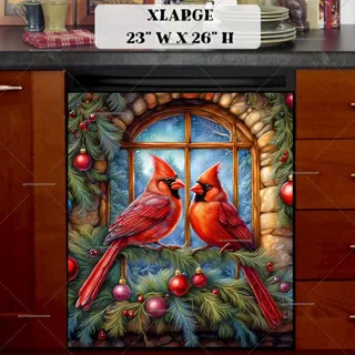 Preview of Red Christmas Cardinals magnet in Extra Large size.