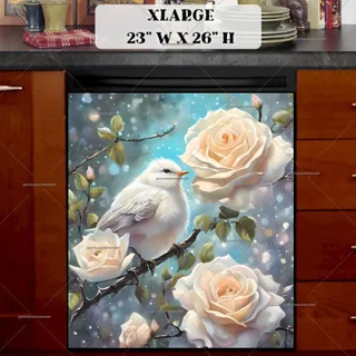 Preview of Pretty Bird on the White Rosebush magnet in Extra Large size.