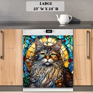 Preview of Stained Glass Maine Coon Cat magnet in Large size.