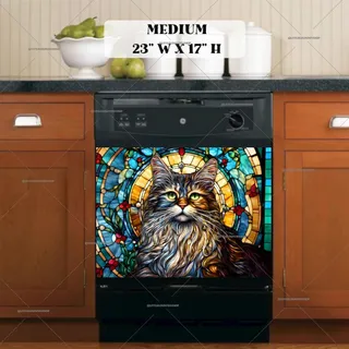 Preview of Stained Glass Maine Coon Cat magnet in Medium size.