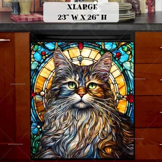 Preview of Stained Glass Maine Coon Cat magnet in Extra Large size.