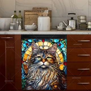 Preview of Stained Glass Maine Coon Cat magnet.