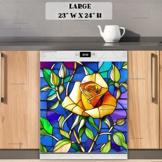 Preview of Stained Glass Yellow Rose magnet in Large size.