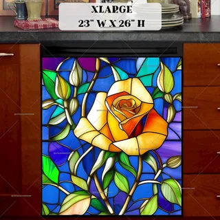 Preview of Stained Glass Yellow Rose magnet in Extra Large size.