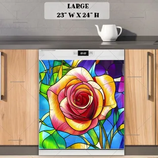 Preview of Gorgeous Stained Glass Rose magnet in Large size.