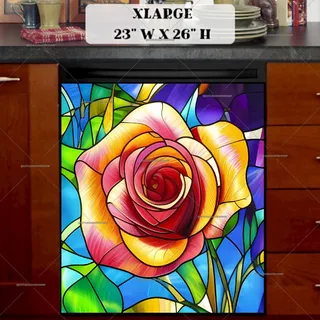 Preview of Gorgeous Stained Glass Rose magnet in Extra Large size.