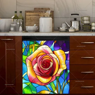 Preview of Gorgeous Stained Glass Rose magnet.