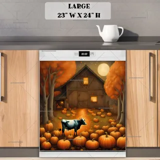 Preview of Country Farmhouse Cow and Pumpkins magnet in Large size.