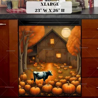 Preview of Country Farmhouse Cow and Pumpkins magnet in Extra Large size.