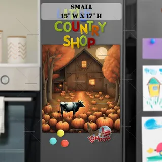 Preview of Country Farmhouse Cow and Pumpkins magnet in Small size.