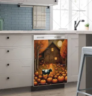 Preview of Country Farmhouse Cow and Pumpkins magnet.