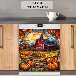 Preview of Stained Glass Pumpkin Farmhouse magnet in Large size.