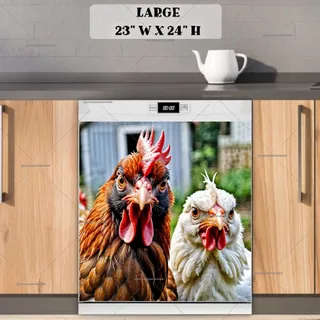 Preview of Grumpy Rooster and Chicken magnet in Large size.