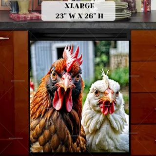 Preview of Grumpy Rooster and Chicken magnet in Extra Large size.