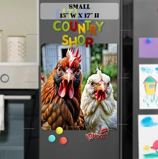 Preview of Grumpy Rooster and Chicken magnet in Small size.