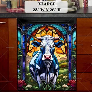 Preview of Stained Glass Pretty Cow magnet in Extra Large size.