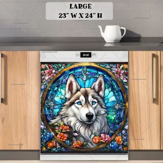 Preview of Stained Glass Pretty Husky magnet in Large size.